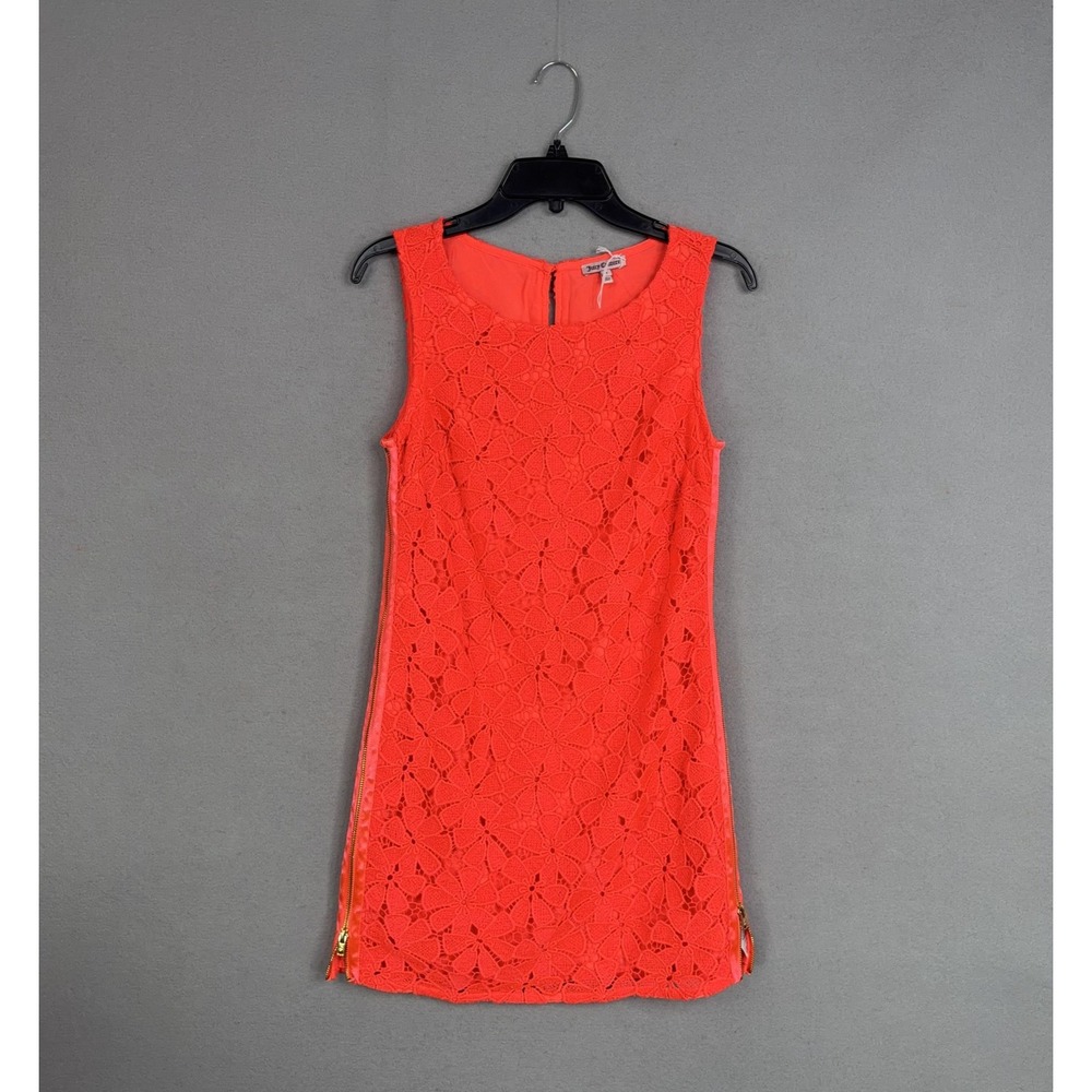 Juicy Couture Dress Womens 0 Orange Floral Lace Sleeveless Sheath Mini Party Y2K